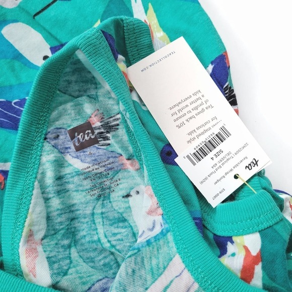 New Tea 4T Tropical Reversible Romper Bird Flock NWT Collection - Picture 5 of 5